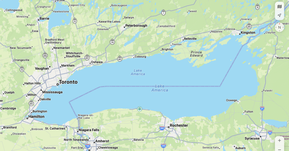 Apple Maps de Ontario Gölü'nü 'Lake America' Yaptı: Harita Savaşları Kızgın